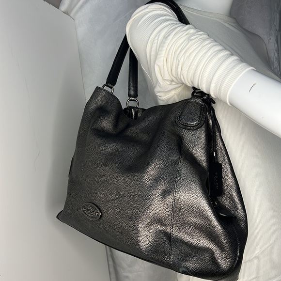 Coach Edie 31 Shoulder Tote Bag Metallic Leather Graphite #33520 - Picture 3 of 16